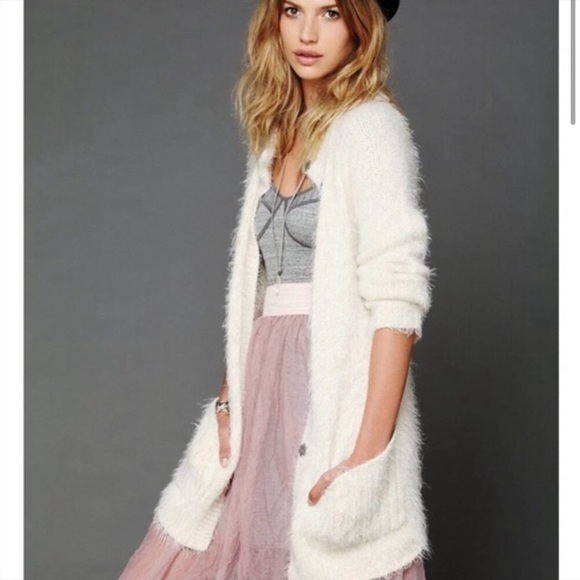 Free People Sweaters - Free People Keep it Fuzzy Cardigan Ivory Wool Blend